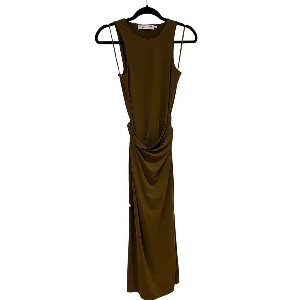 Proenza Schouler White Label Olive Green Belted Sleeveless Midi Jersey Dress XS